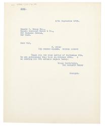 Image of typescript letter from The Hogarth Press to Donald Brace (19/09/1932) page 1 of 1
