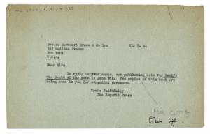 Image of typescript letter from The Hogarth Press to Harcourt, Brace and Company (21/07/1942) page 1 of 1