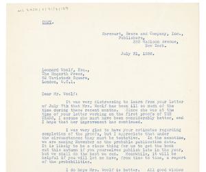 Image of typescript letter from Donald Brace to Leonard Woolf (31/07/1936) page 1 of 1